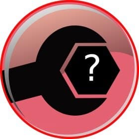 A red icon of a wrench turning a nut with a question mark in the center of it