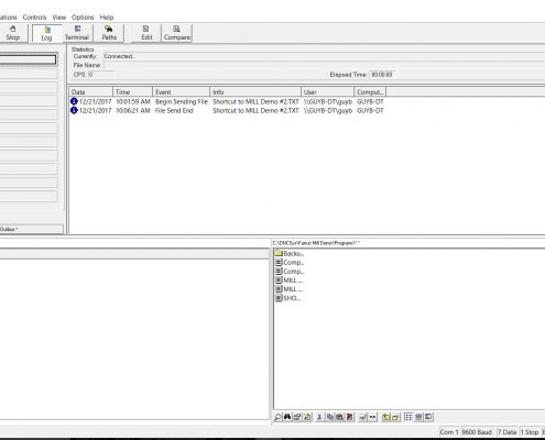 A screenshot of eXtreme DNC software drip feeding data to a CNC machine.
