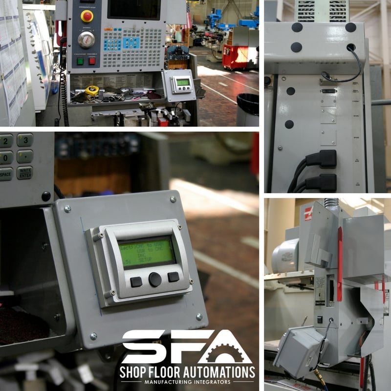 Collage of various shots of a USB Connect Pendant Display mounted on a Haas CNC machine.