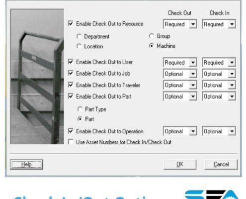A screenshot of the Check in/Check out options in Predator tool tracking software.