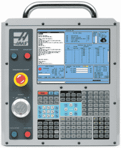 Front view of a Haas CNC controller, which is compatible with DNC software.