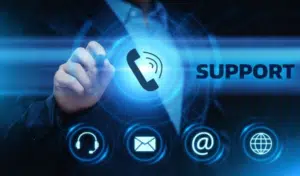 Tech support A person's hand hovering over several tech support options.