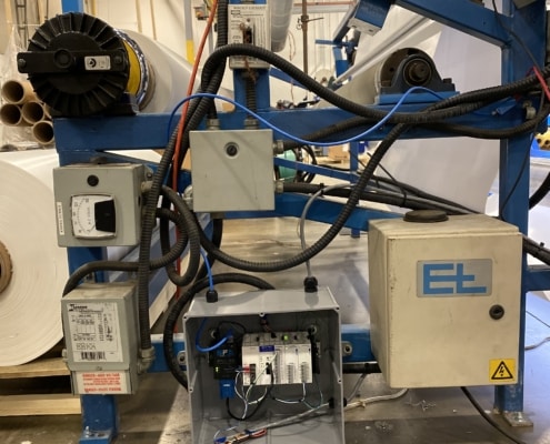 A peek inside the enclosure of a Status Relay Control (SRC), which is being used to collect data from the machine it's connected to.