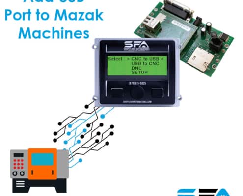 A USB Pendant Display and its circuit board with text that says "Add a USB Port to Mazak Machines".