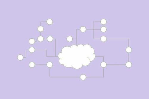 A simple Internet of Things graphic featuring a cloud and a network of dots.