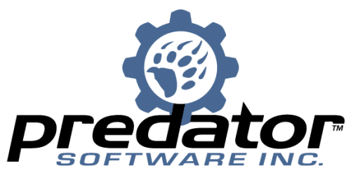 Predator Software Inc logo, which is a blue gear with a bear pawprint in the center.